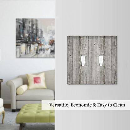 Decorative Switch Plates Farmhouse Rustic Grey Barn Door Wood 2 Gang Double Toggle Outlet Light Switch Cover Wall Plate Electrical Faceplate for Bedroom Cabin Decor