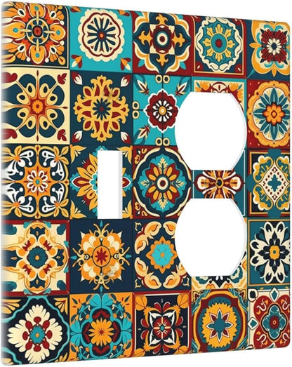 Mexican Talavera Ceramic Tile Moroccan Boho Wallplates 1 Toggle 1 Duplex Switch Plate Electrical GFCI Faceplate Decorative Light Switch Covers for Bathroom Kitchen Decor
