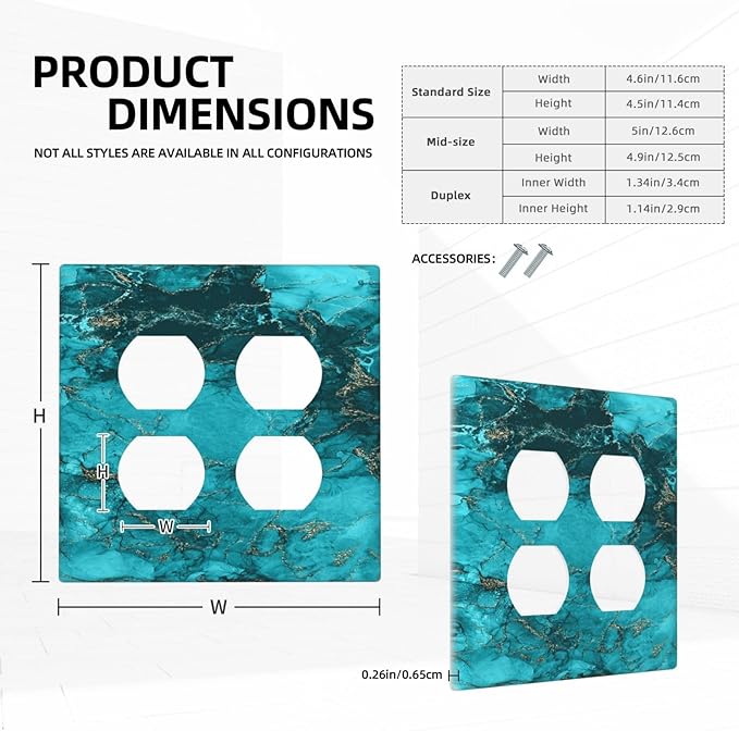 Decorative Outlet Covers Modern Abstract Turquoise Blue Marble Texture 2 Gang Wall Plate Double Duplex Receptacle Light Switch Covers Switch Plate Cover for Bathroom Home Decor