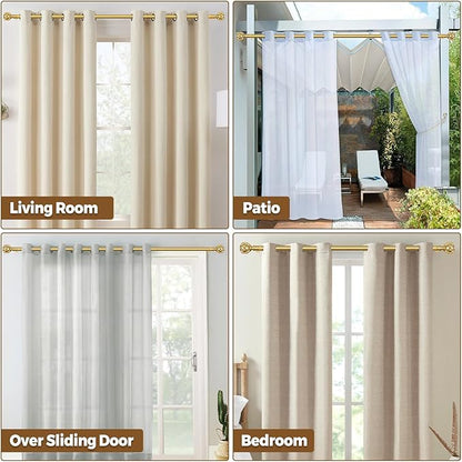 KAMANINA Gold Curtain Rod 32 to 58 Inch(2.6-4.8Ft), 7/8 Inch Single Adjustable Curtain Rods for Windows 28 to 48, Decorative Drapery Rods with Netted Texture Finials