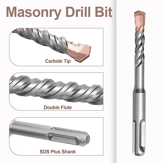 3/16 inch x 6.3 inch (5mm x160mm) SDS Plus Masonry Drill Bit, Rotary Hammer Drill Bit,Concrete Drill Bit for Concrete, Brick, Block (6.3 inch / 160mm Length, 3/16 inch (5mm))