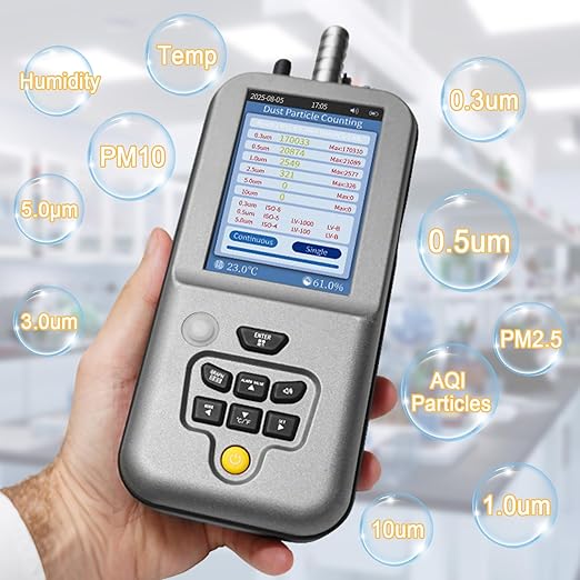 Professional Particle Counter, High Sensitivity 6-Channel PM0.3/0.5/1.0/2.5/5.0/10µm Air Pollution Monitor with Tuya APP w/Temp & Humidity USB Data Export to PC for Cleanrooms, Laboratories(RS-485)