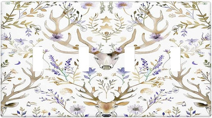 Light Switch Covers Gothic Retro Floral Damask Elk Wild Flower Quad Toggle Electrical Faceplate 4 Gang Wall Plate Decorative Switch Plates For Bed Room Living Room Decor