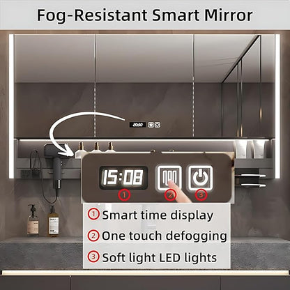 Modern Bathroom Vanity – Cabinet Set with LED Smart Defogging Mirror & Time Display | Bathroom Vanity with Sink, Large Space Storage with Easy Installation, 2 Drawers (Cream, 64IN)