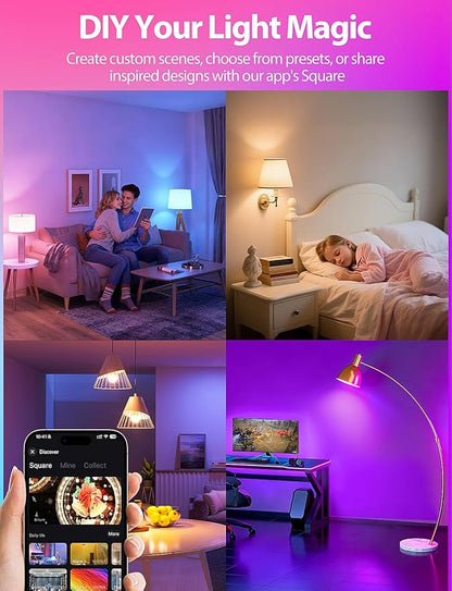 LED Smart Light Bulbs, Color Changing Light Bulb 9W, Compatible with Alexa & Google Assistant, 2.4GHz Bluetooth WiFi Light Bulbs, 16 Million Colors RGBTW A19 60W Equivalent Bulb, 800LM, 1 Pack