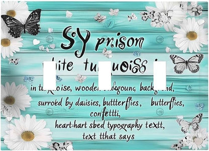Teal Butterfly Daisy Rustic Wooden Signs Decorative Switch Plates 3 Gang Wall Plate Triple Toggle Light Switch Cover Faceplate Electrical Wall Panels For Farmhouse Cabin Decor