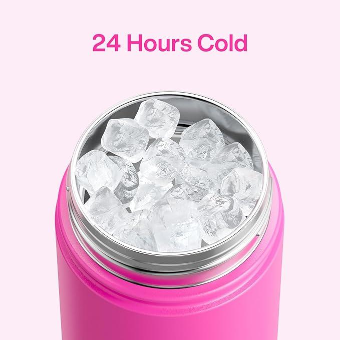 Kids Insualated Water Bottle with Straw - 12oz Stainless Steel Water Bottle with Dual Spouts, Leak-Proof, BPA-Free, Double Wall Vacuum Keeps Cold for 24 Hours for Sports, Travel, School (Persian Rose)