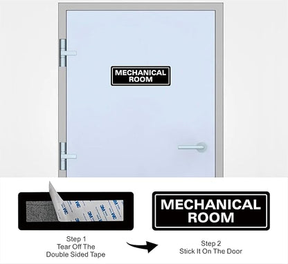 Mechanical Room Sign – Equipment Room Sign, Premium Durable Acrylic Material, Super Strong Self-Adhesive, Quick Installation, Suitable For Home And Business (9 × 3 Inches, Black)