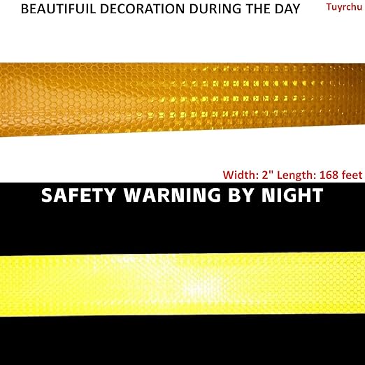 Yellow Reflective Tape 2 inch Wide, Outdoor Waterproof High Visibility Warning Industrial Marking Tape, Safety Stickers (168 feet)