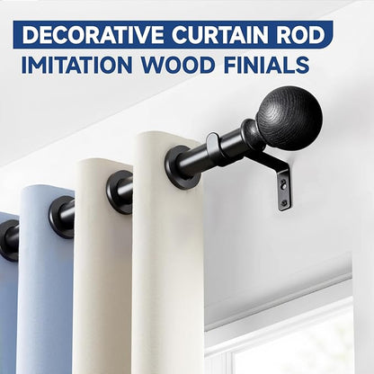 BRIOFOX Black Curtain Rods for Windows 72 to 144 Inch(6-12ft) - 1'' Diameter Heavy Duty Curtain Rods with Imitation Wood Grain Pattern Finials,Adjustable Decorative Curtain Rods Set,28-144''