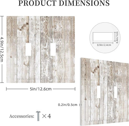 Vintage Light Wood Retro Rustic White Gray Oak Print Decorative Switch Plates 2 Gang Double Toggle Outlet Light Switch Cover Wall Plate Electrical Faceplate for Farmhouse Home Decor