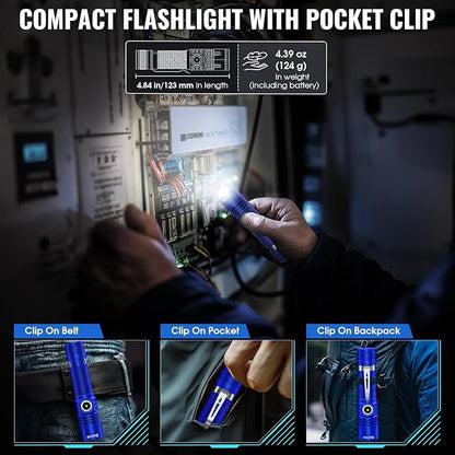 Banral Rechargeable Tactical Flashlights, High Lumens Small Mini USB-C LED Flashlight, Compact EDC Flash Light, 4 Modes&Memory Function, Waterproof Pocket Lights for Home,Camping,Emergency (1, Blue)