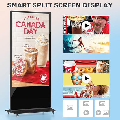 HLEC 43'' Indoor Floor-Standing Digital Signage Interactive Display, 4K NonTouch-Screen Advertising Display LCD Kiosk, Commercial Android Smart System, CMS Software, HDMI/USB Input＆Out/WiFi(4+64G)