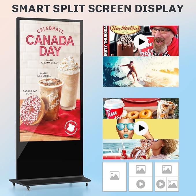 HLEC 55'' Indoor Floor-Standing Digital Signage Interactive Display, 4K Touchscreen Advertising Display LCD Kiosk, Commercial Android Smart System, CMS Software, HDMI/USB Input＆Out/WiFi(4+64G)