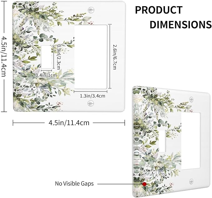 Decorative Outlet Covers Rustic Eucalyptus Leaves Green Leaf 2 Gang Wall Plate Single Toggle 1 Rocker Light Switch Cover Switch Plate Covers for Country Bedroom Home Decor