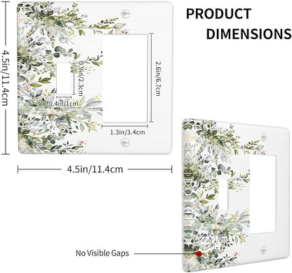 Decorative Outlet Covers Rustic Eucalyptus Leaves Green Leaf 2 Gang Wall Plate Single Toggle 1 Rocker Light Switch Cover Switch Plate Covers for Country Bedroom Home Decor