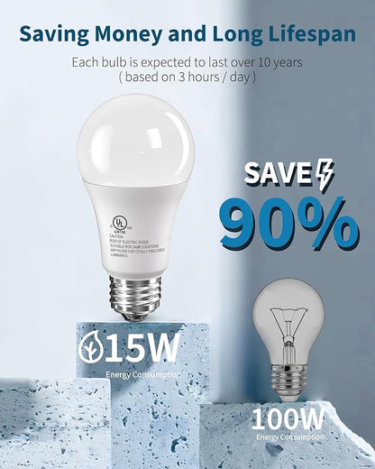 TJOY 10 Pack LED Light Bulbs, 100 Watt Equivalent A19, 5000K Daylight LED Bulb, 15W Bright White Energy Saving Lightbulbs with E26 Standard Base, 1500 Lumens Non Dimmable Lamp for Home Bedroom Indoor