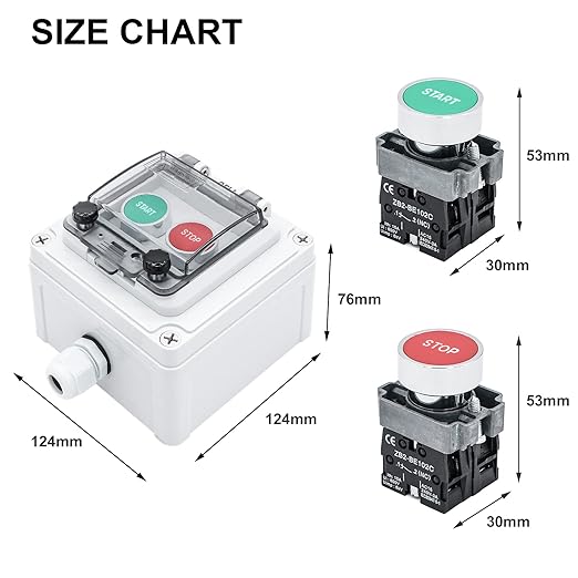 IP67 Button Switch Outdoor Waterproof Box 2 Push (Letter) Red and Green Automatic Rest Momentary Button with Protective Cover Anti-misoperationSwitch(AC/DC 6A-110V/3A-240V/2.5A-380V)