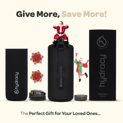 Hydracy Water Bottle with Time Marker -Large BPA Free Water Bottle & No Sweat Sleeve -Leak Proof Gym Bottle with Fruit Infuser Strainer & Times to Drink -Ideal for Fitness Sports & Outdoors
