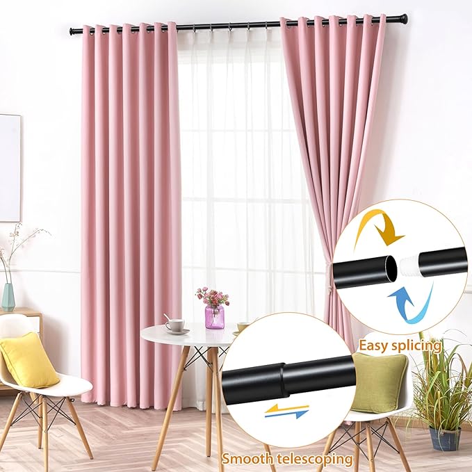 TONIAL 2 Pack Curtain Rods 32 to 58 Inch, Telescoping Splicing 3/4 Inch Single Rods for Windows Decorative Drapery Rod with Small Finial, Black
