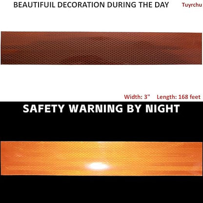 Non Fading Brown Reflective Tape Outdoor Waterproof 3 inch Wide, High Visibility Warning Industrial Marking Tape, Safety Stickers (168 feet)