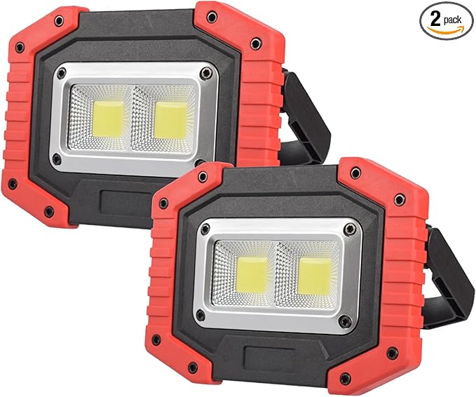 OTYTY LED Work Light 2-Pack, 30W 1500LM Portable Rechargeable Flood Lights with Magnetic Base, 4200mAh Battery for Outdoor, Camping, Hiking, Emergency, Car Repairing, Job Site Lighting (W840 Red)