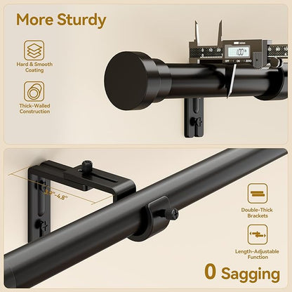Curtain Rod 2 Pack 32-118 Inch, Heavy Duty 1 Inch Curtain Rod, Black Long Adjustable Window Treatment Rods,Modern Design, Easy Installation