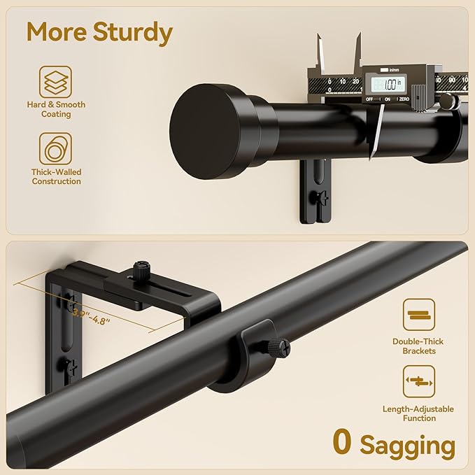 Yafex Curtain Rod 2 Pack 32-84 Inch, Heavy Duty 1 Inch Curtain Rod, Black Long Adjustable Window Treatment Rods, Modern Design, Easy Installation
