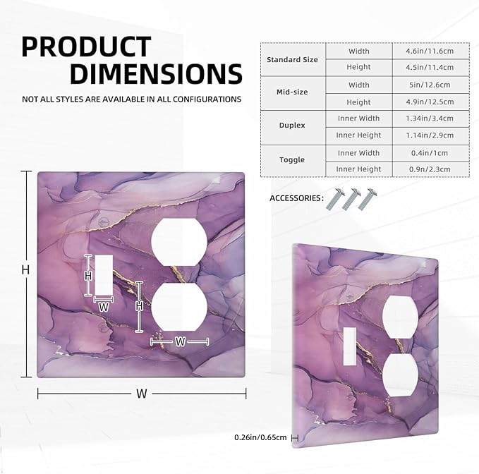 Wallplates Purple Marbling Golden Line 1 Toggle 1 Duplex Switch Plate Electrical GFCI Faceplate Decorative Light Switch Covers for living Room Bathroom Decor