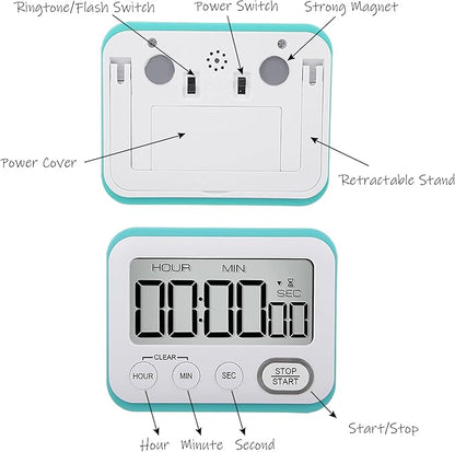 Digital Kitchen Timer Magnetic Loud Alarm, Large LCD Screen Silent/Beeping Multi-Function for Teachers Classroom Kids, Sky Blue