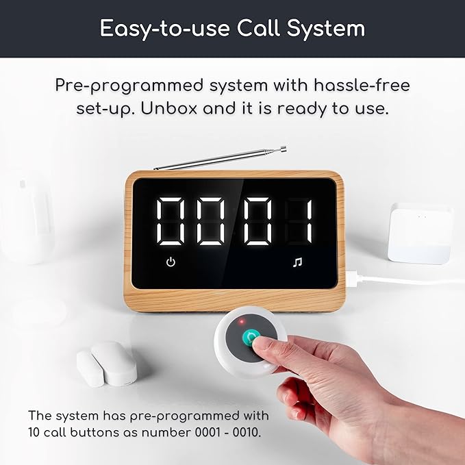 Wireless Call Light System with Call Buttons for Elderly at Home Bell for Clinic, Seniors, Assisted Living, Emergency, Wellness Center, Hospital Restaurant, Maple Wood