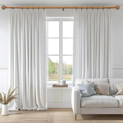 Boho Wood Curtain Rods for Windows 48 to 84 inch,1" Adjustable Heavy Duty Window Curtain Rod with Imitation Wood Grain Finials,Rustic Decorative Drapery Rods Set,Size:36-88'',Natural Wood