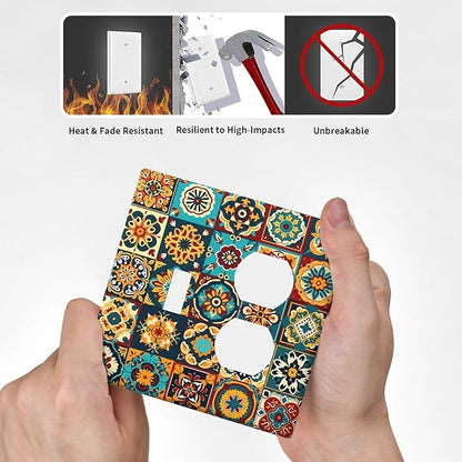 Mexican Talavera Ceramic Tile Moroccan Boho Wallplates 1 Toggle 1 Duplex Switch Plate Electrical GFCI Faceplate Decorative Light Switch Covers for Bathroom Kitchen Decor