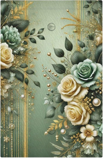 Decorative Light Switch Cover Plate Rustic Green Floral Leaves Teal Flowers Gold Stripe 1 Gang No Device Single Blank Outlet Covers Wall Plate Cover Switchplate Faceplate