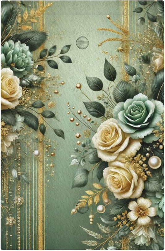 Decorative Light Switch Cover Plate Rustic Green Floral Leaves Teal Flowers Gold Stripe 1 Gang No Device Single Blank Outlet Covers Wall Plate Cover Switchplate Faceplate
