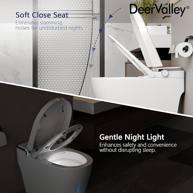 DeerValley Smart Toilet, One Piece Tankless Toilet with Bidet Built in Smart Toilet with 1.28GPF Auto Flush, Foot Kick, Blackout Flush, Warm Water, Heated Seat, Remote Control