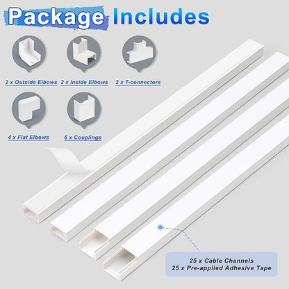 Cable Covers for Cords on Wall-392.5in Wire Hider for TV on Wall, White Cable Concealer, 25 x L15.7in W0.95H 0.55in