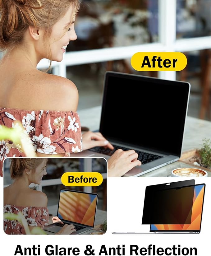 F FORITO 360° Privacy Screen Protector Compatible with MacBook Air 15.3 inch (2023-2025, M2, M3, M4), Anti Peeping and Anti Glare Laptop Privacy Screen Shield
