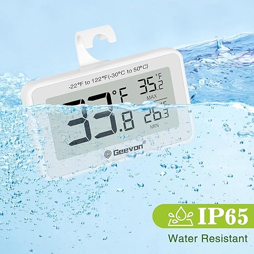 Geevon 4 Pack Refrigerator Thermometer Digital Fridge Thermometer IP65 Waterproof with Large LCD Display,Max/Min Record Function,Magnetic Back,for Fridge,Freezer Scenarios