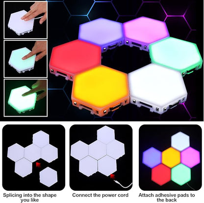 6 Pcs Hexagon Autism Lights LED Wall Panels Touch Sensitive Lights Visual Stimulation for Home Living Room Kids Bedroom Decor Autism Gift Adults
