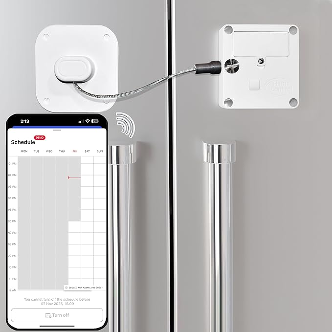 Bluetooth Lock for Fridge & Cabinets - Timed Lock Box to Reduce Access to Snacks, Food & Liquor - Smart App with Simple, Timer & Schedule Modes - Supports Focus & Healthy Habits