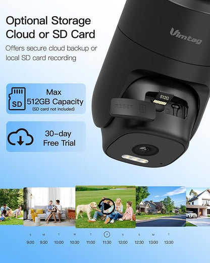 VIMTAG Outdoor Cameras for Home Security, 2.5K Security Camera Outdoor, 360° Pan/Tilt Outside House Surveillance, Motion Tracking, Color Night Vision, 2-Way Audio, 5G/2.4G WiFi, Cloud/SD Card Storage