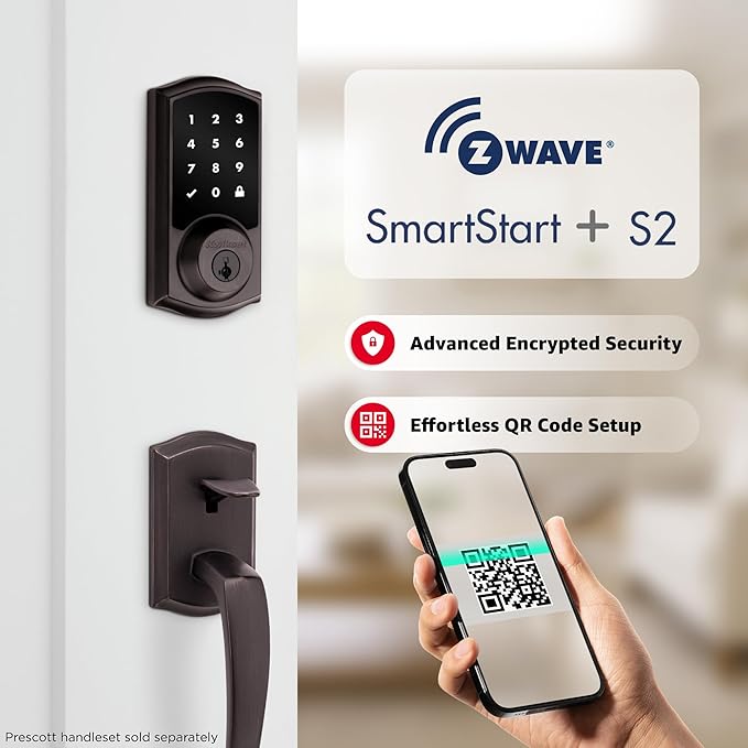 Kwikset HomeConnect 918 Traditional Z-Wave Long Range Enabled Touchscreen Lock Works with Ring Alarm, Samsung SmartThings Hub Required, Sold Separately in Venetian Bronze