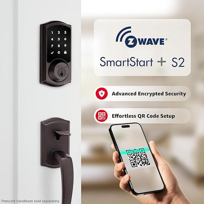 Kwikset HomeConnect 918 Traditional Z-Wave Long Range Enabled Touchscreen Lock Works with Ring Alarm, Samsung SmartThings Hub Required, Sold Separately in Venetian Bronze