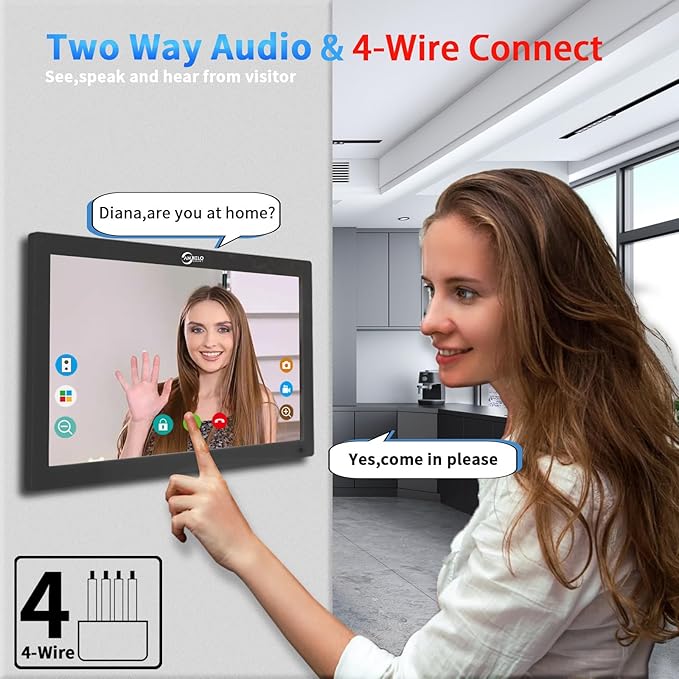 Wired Video Door Phone Apartment Intercom System,10 Inch Touch Monitor with 1080P doorbell,Support Fingerprints, RFID Cards,Passwords,Unlock Motion Detection for Home (1 Doorbell + 3 Monitor)