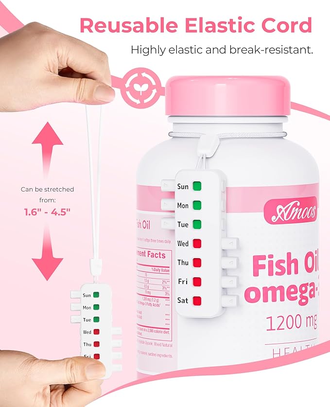 Pill Reminder for Easy Tracking Without Refills, Reusable Pill Tracker for Vairous Bottles, Arthritis-Friendly & Anti-Slide Medication Tracker, Compact Medicine Reminder for Pet Meds, White, 2-Pack