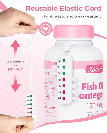 Pill Reminder for Easy Tracking Without Refills, Reusable Pill Tracker for Vairous Bottles, Arthritis-Friendly & Anti-Slide Medication Tracker, Compact Medicine Reminder for Pet Meds, White, 2-Pack