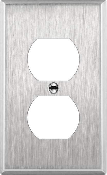 ENERLITES Duplex Receptacle Metal Wall Plate, Stainless Steel Outlet Cover, Corrosion Resistant, Size 1-Gang 4.50" x 2.76", UL Listed, 7721, 430, Silver