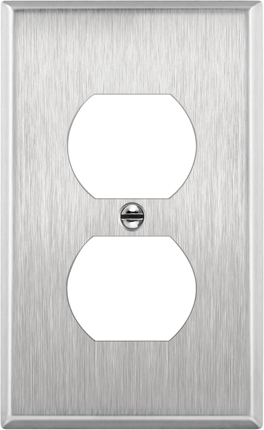 ENERLITES Duplex Receptacle Metal Wall Plate, Stainless Steel Outlet Cover, Corrosion Resistant, Size 1-Gang 4.50" x 2.76", UL Listed, 7721, 430, Silver