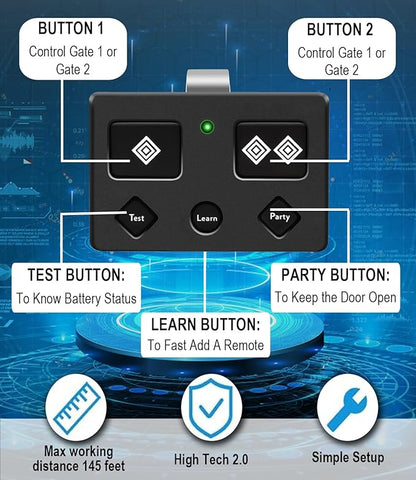 for Ghost Controls AXS1 AXP1 Remote Transmitter,5-Button Remote Transmitter for Automatic Gate Openers, Partymode, Compatible with Ghost Controls Single/Dual Control Opener Systems (AXS1 2Pack Black)
